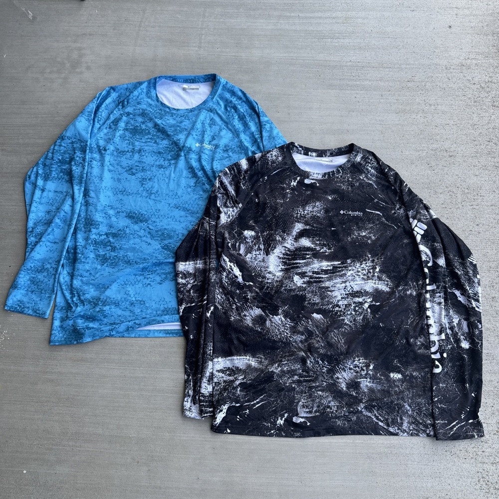 Columbia PFG Shirt Bundle Mens XL Blue Black Camo Terminal Tackle Long Sleeve